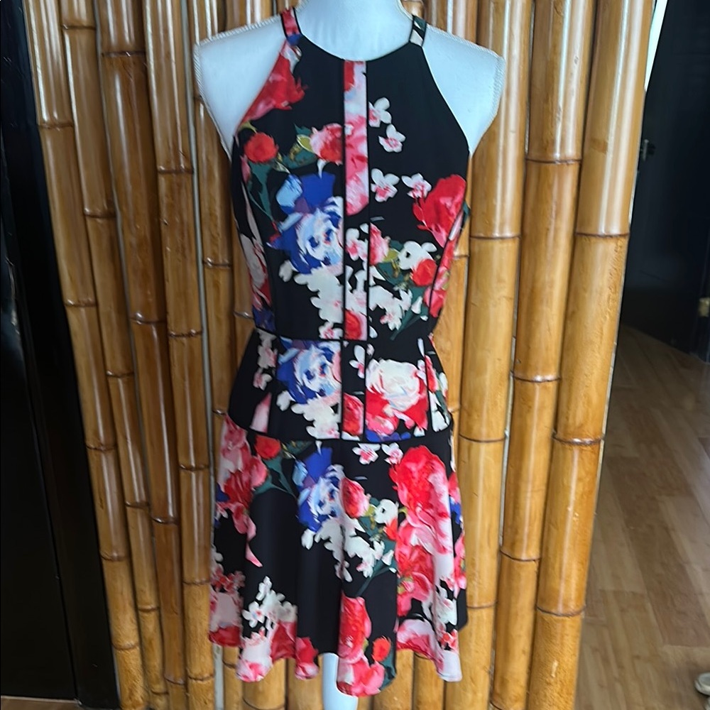 Floral Halter Dress By Guess - Black and Red